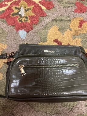 Olive Croc-Embossed Leather Crossbody Bag